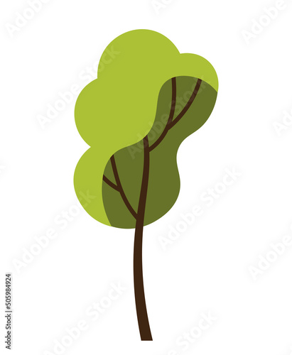 Green Tree icon. Simple sticker with plant with brown trunk and lush crown. Environment and nature. Design element for websites and apps. Cartoon flat vector illustration isolated on white background