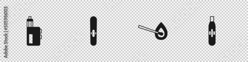 Set Vape mod device, Cigar, Burning match with fire and Electronic cigarette icon. Vector