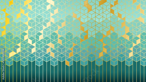 abstract geometric background pattern in teal and metallic gold