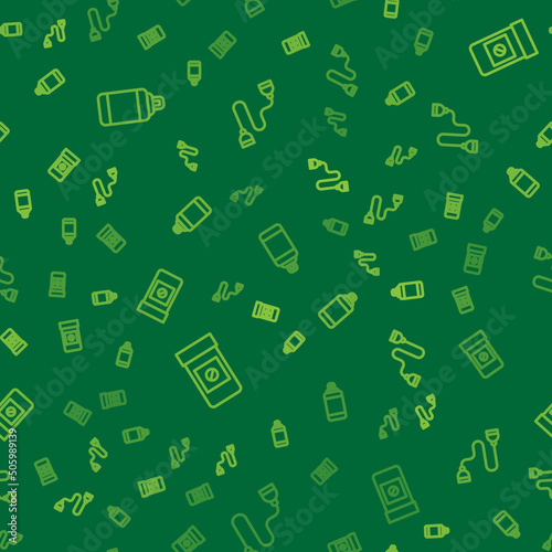 Set line Punching bag, Anabolic drugs and Chest expander on seamless pattern. Vector