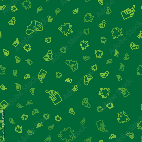 Set line Car painting, Paint bucket with brush and spray on seamless pattern. Vector