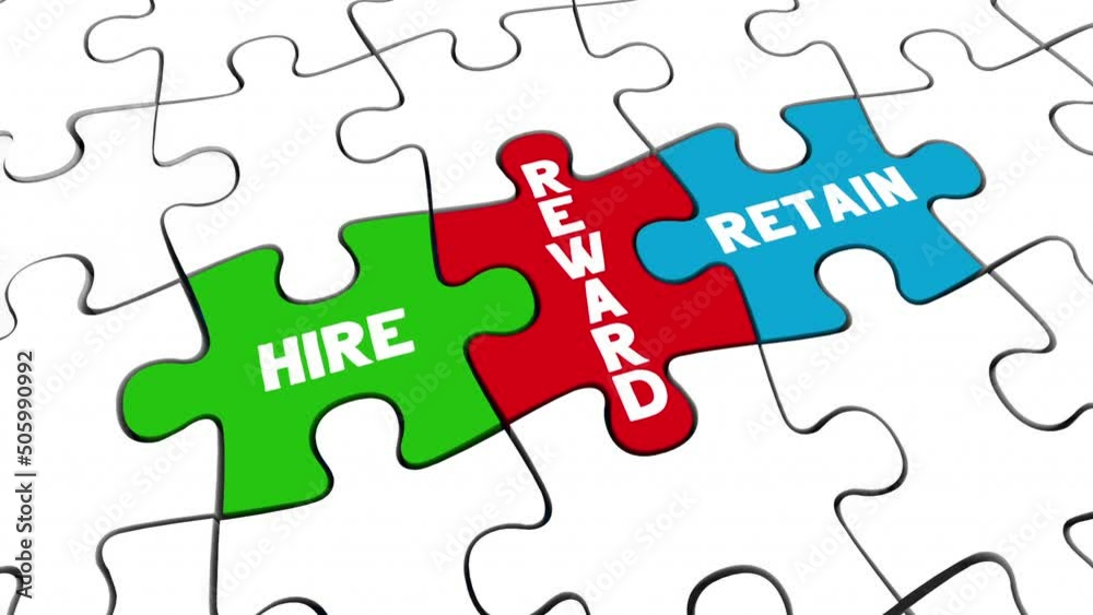 Hire Reward Retain Employees Staff Workers Onboard Training Puzzle 3d Animation Hire Reward Retain Employees Staff Workers Onboard Training Puzzle 3d Animation