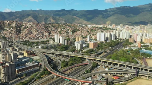 CARACAS, VENEZUELA - Aerial panoramic view of the La Araña distributor, Panoramic View of Francisco Fajardo highway in Caracas, Venezuela
 photo