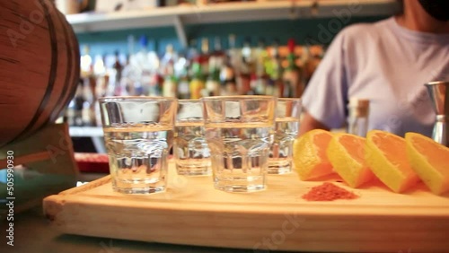 barman preparing drinks. cocktail bar Drinks at the bar. Fresh and cold drinks in a bar. Mezcal oaxaqueño.