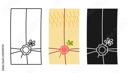 Email message envelope icon outline set. Mail sign, new message icon, sealing wax letter mailing notification. Correspondence mailbox line simple graphic element. Receive, send sms post notice vector