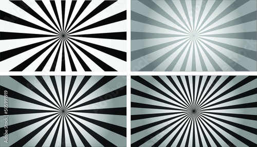 Simple black and white sunburst pack with gradient vector background illustration.