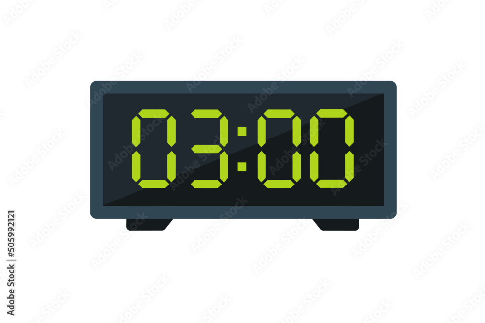 Vector flat illustration of a digital clock displaying 03.00 . Illustration  of alarm with digital number design. Clock icon for hour, watch, alarm  signs. Stock Vector | Adobe Stock
