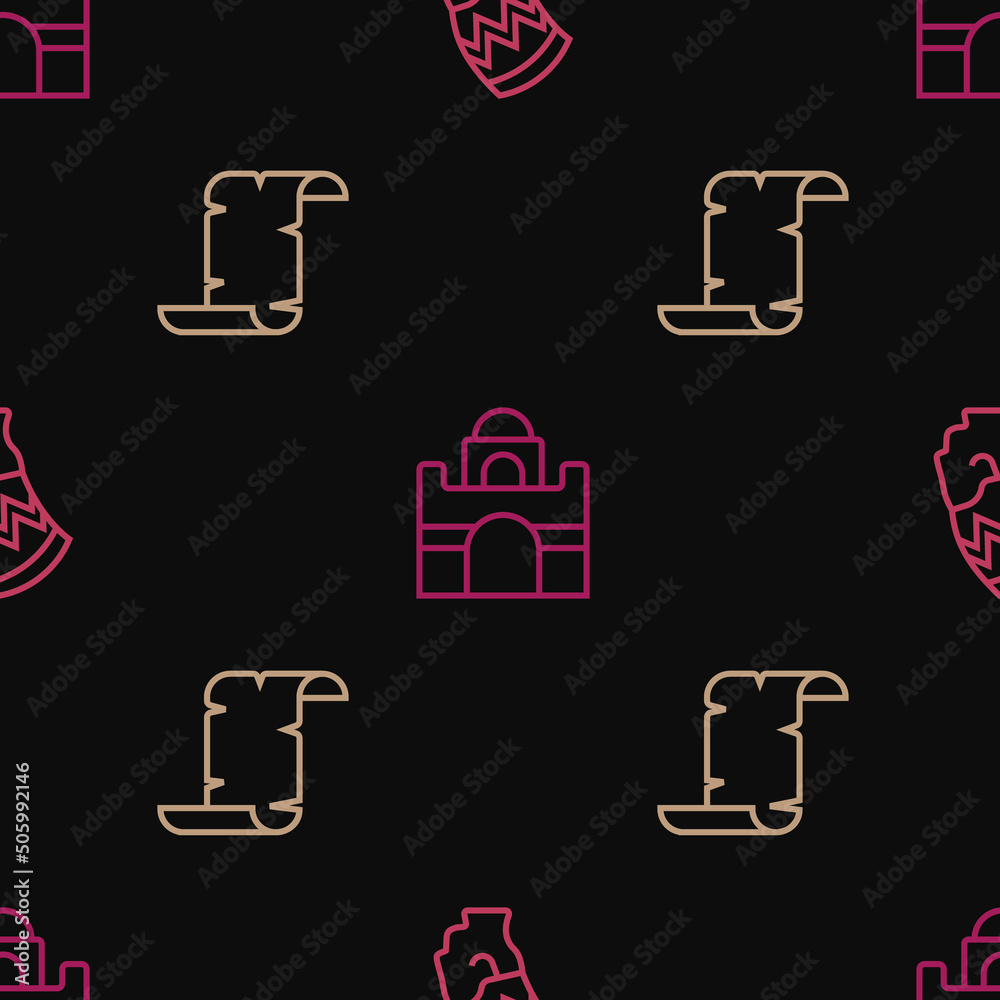 Set line Nefertiti, Papyrus scroll and Egyptian house on seamless pattern. Vector Set line Nefertiti, Papyrus scroll and Egyptian house on seamless pattern. Vector