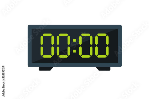 Vector flat illustration of a digital clock displaying 00.00 . Illustration of alarm with digital number design. Clock icon for hour, watch, alarm signs.