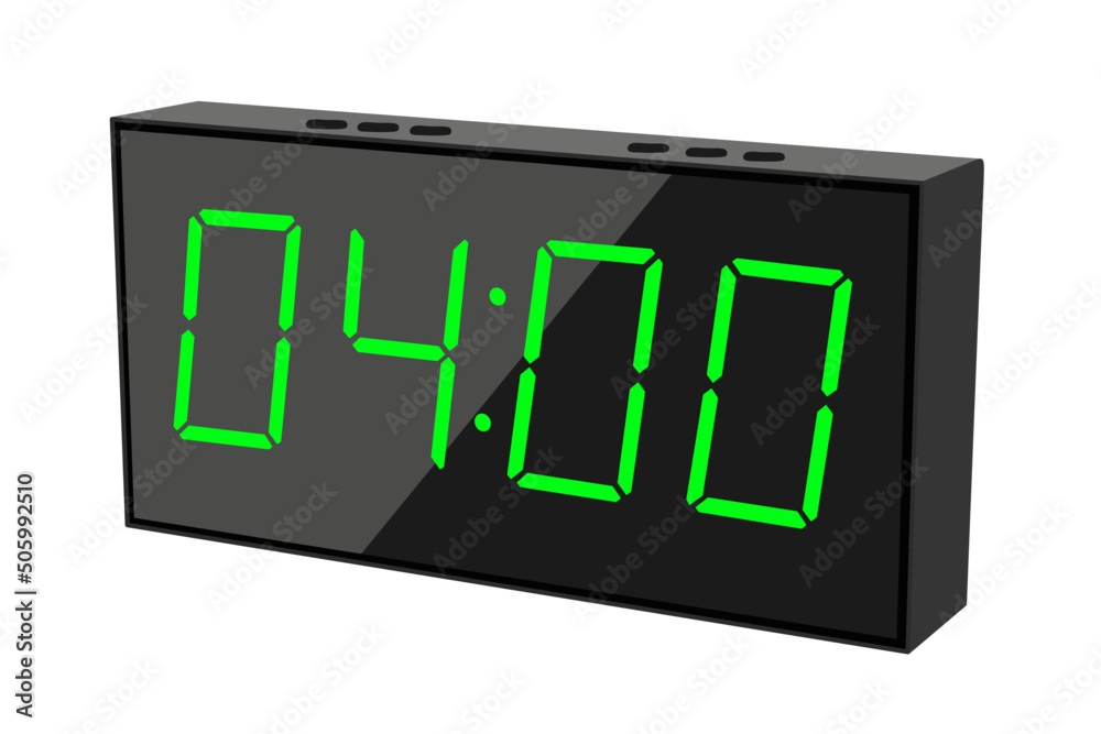 Vector flat illustration of a digital clock displaying 04.00 . Illustration of alarm with digital number design. Clock icon for hour, watch, alarm signs. Vector flat illustration of a digital clock displaying 04.00 . Illustration of alarm with digital number design. Clock icon for hour, watch, alarm signs.