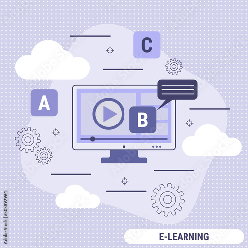 E-learning, video tutorial, online education, user guide flat design style vector concept illustration