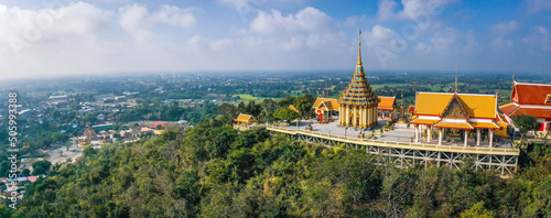 Aerial view of Wat Sangkat Rattana Khiri temple in Uthai Thani, Thailand photo
