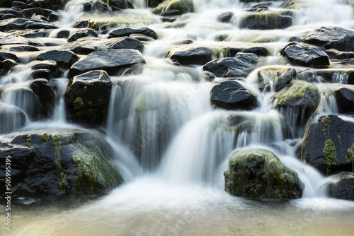 Boulders and flowing streams in mountain valleys in Huangshan City, Anhui Province, China