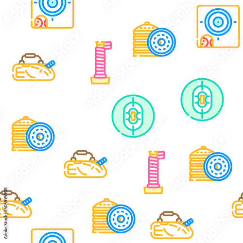 Cricket Sport Game Accessory Vector Seamless Pattern Color Line Illustration