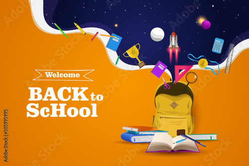 Back to school with school items and elements. space imagination. 
