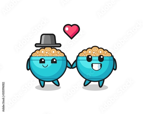 cereal bowl cartoon character couple with fall in love gesture