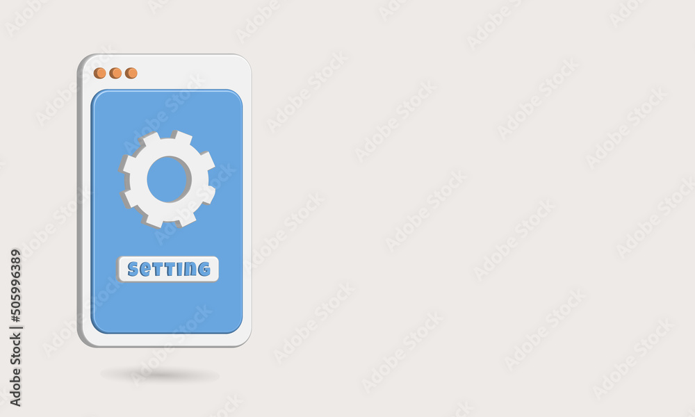 3D setting icon vector illustration on screen smartphone with white and blue background 3D setting icon vector illustration on screen smartphone with white and blue background