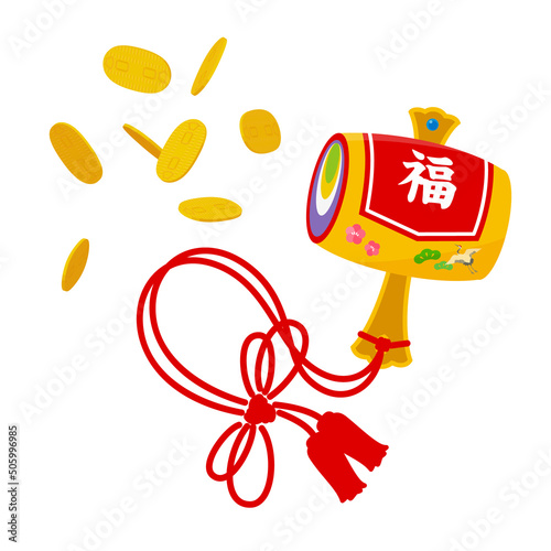 日本の正月小物「打ち出の小槌」のベクターイラスト。