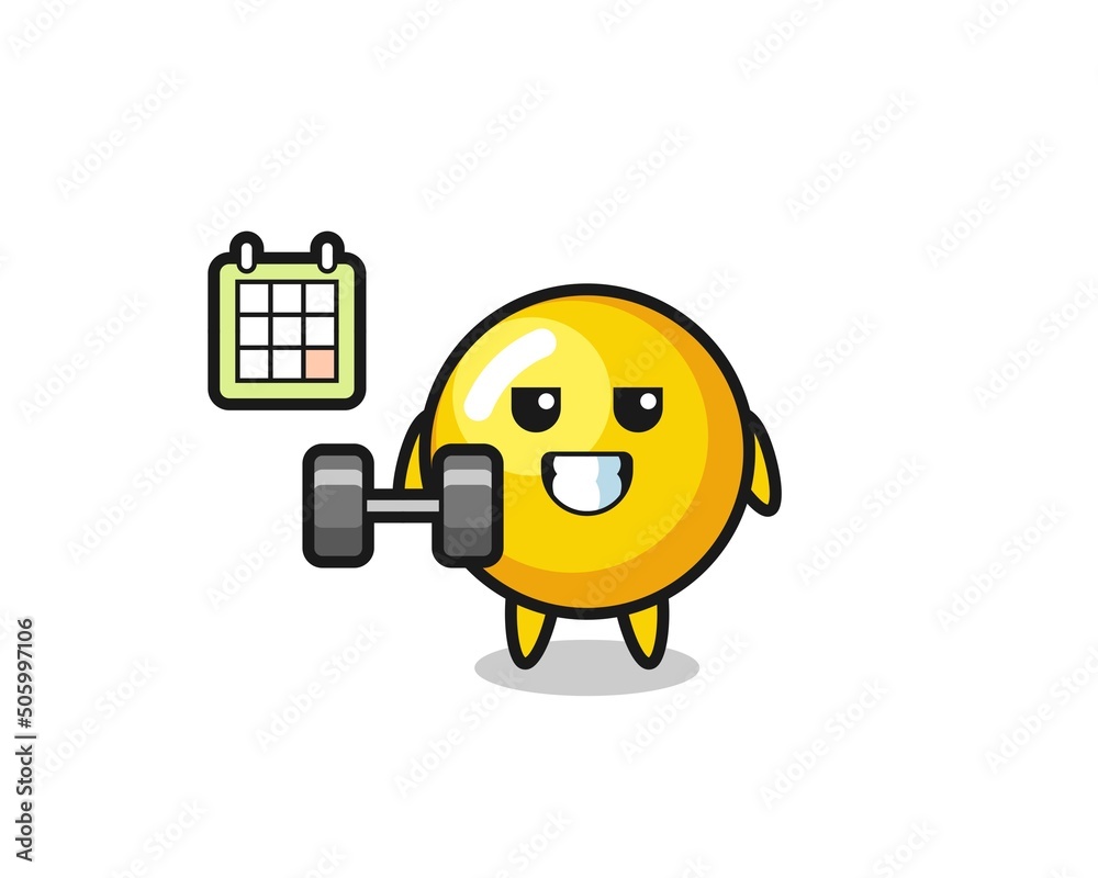 egg yolk mascot cartoon doing fitness with dumbbell egg yolk mascot cartoon doing fitness with dumbbell