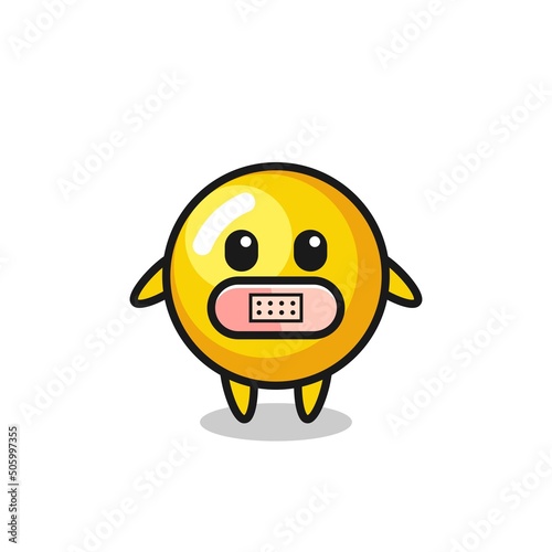 Cartoon Illustration of egg yolk with tape on mouth