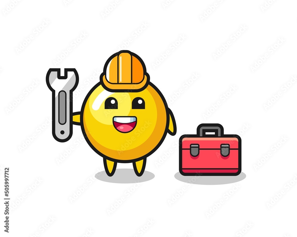 Mascot cartoon of egg yolk as a mechanic