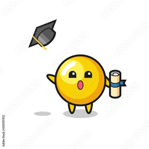 Illustration of egg yolk cartoon throwing the hat at graduation