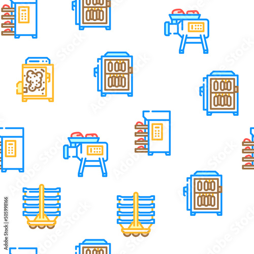 Meat Factory Production Equipment Vector Seamless Pattern Color Line Illustration
