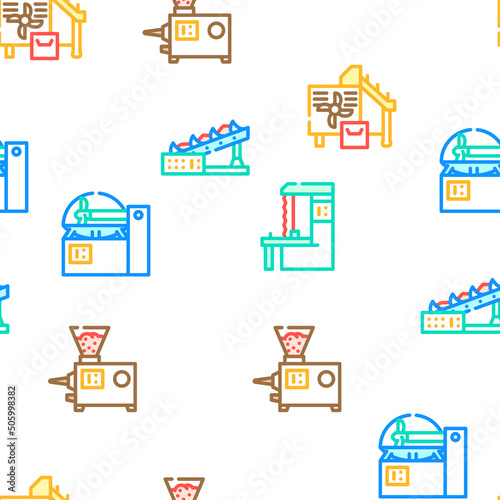 Meat Factory Production Equipment Vector Seamless Pattern Color Line Illustration