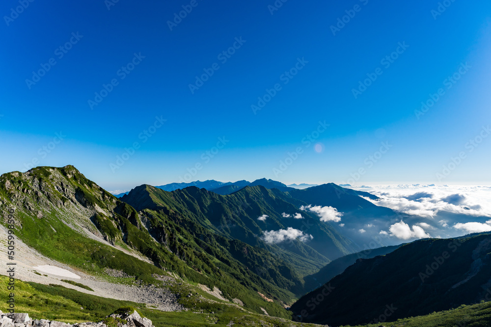 針ノ木岳 後立山連峰 雪渓 針ノ木岳 後立山連峰 雪渓