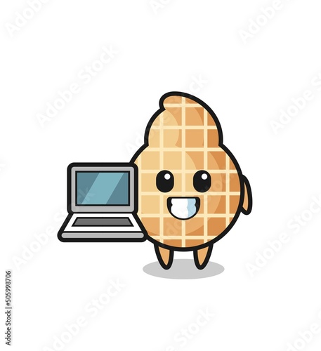 Mascot Illustration of peanut with a laptop