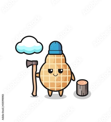 Character cartoon of peanut as a woodcutter