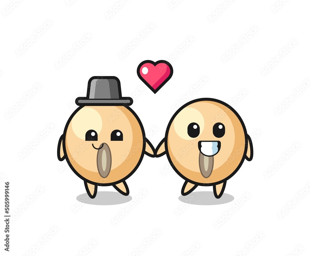 soy bean cartoon character couple with fall in love gesture