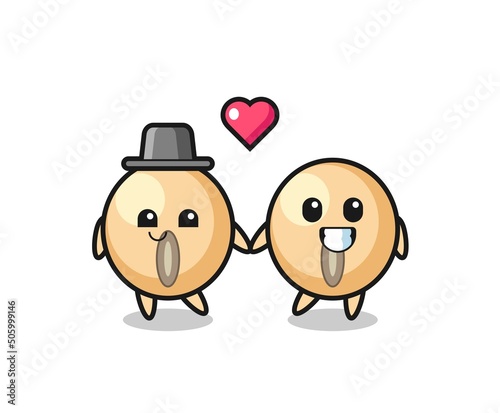 soy bean cartoon character couple with fall in love gesture