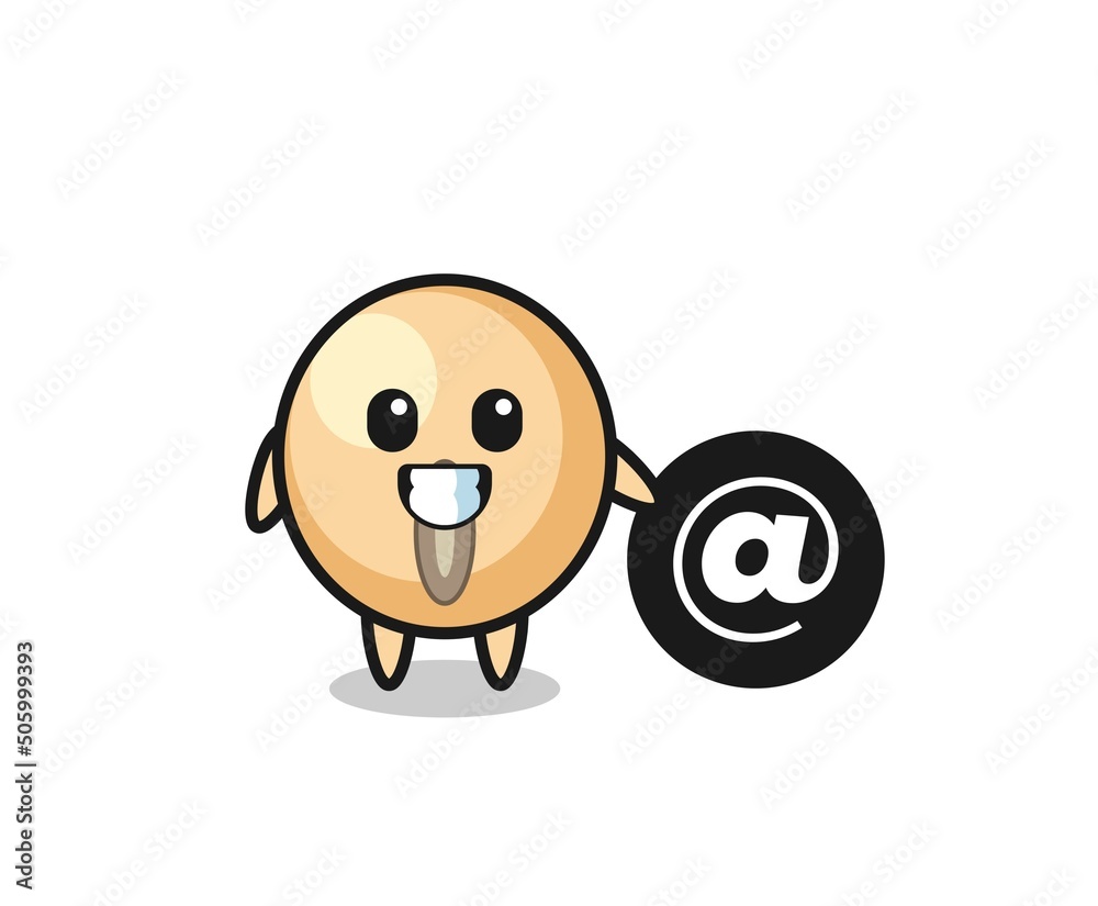 Cartoon Illustration of soy bean standing beside the At symbol Cartoon Illustration of soy bean standing beside the At symbol