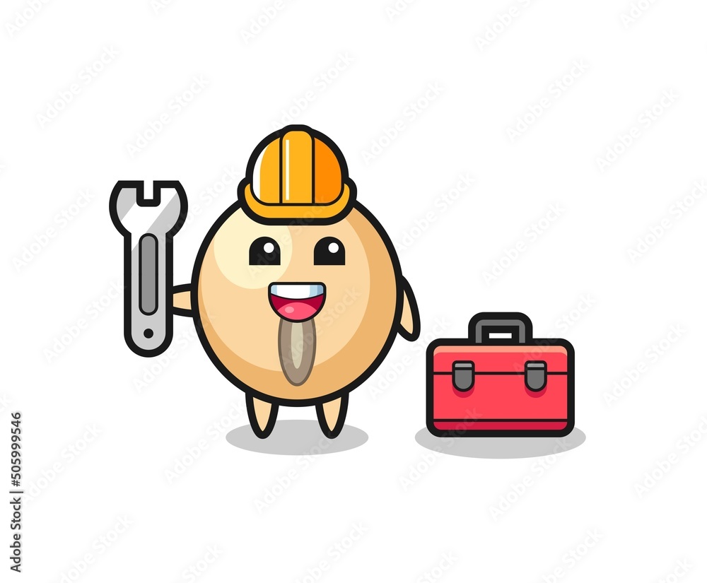Mascot cartoon of soy bean as a mechanic