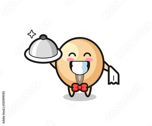 Character mascot of soy bean as a waiters