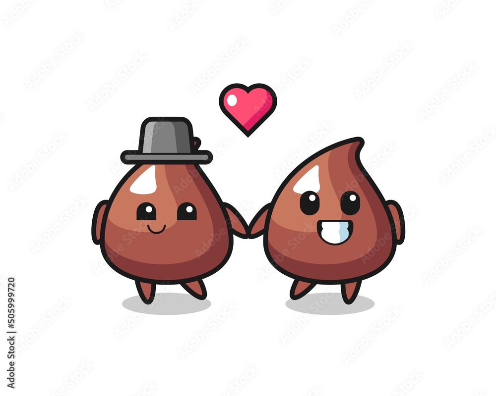 choco chip cartoon character couple with fall in love gesture