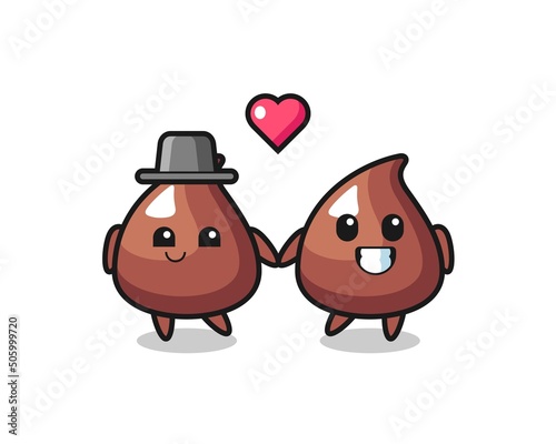 choco chip cartoon character couple with fall in love gesture