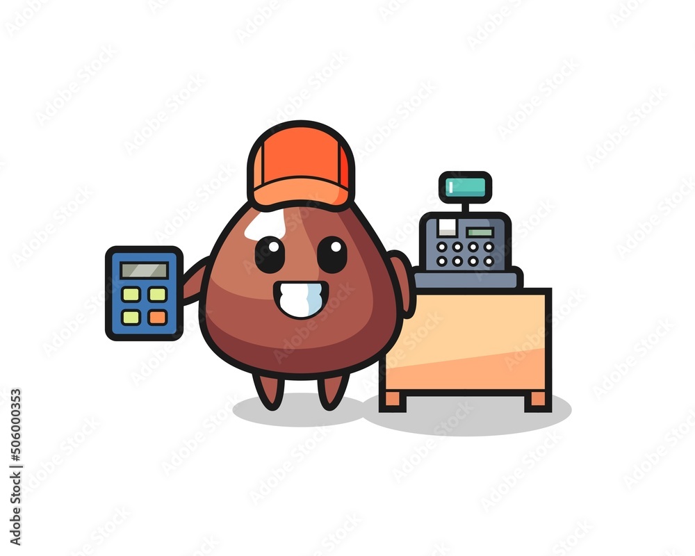 Illustration of choco chip character as a cashier