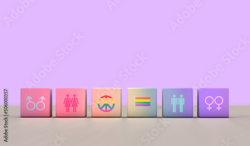 LGBT.-Pride-month-concept,-rainbow-colors.-Gender-identity.-plastic-buckets-with-LGBT-icons---Web