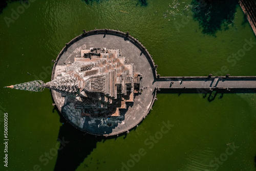 Aerial view of Wat Huai Kaeo or Wat Huay Kaew pagoda temple in Lopburi,Thailand photo