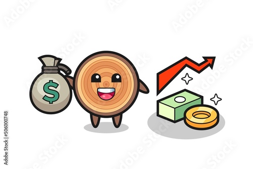wood grain illustration cartoon holding money sack