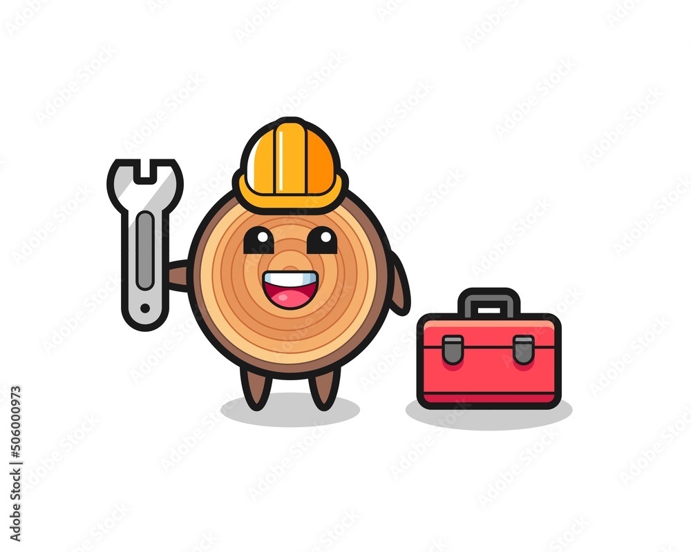 Mascot cartoon of wood grain as a mechanic Mascot cartoon of wood grain as a mechanic