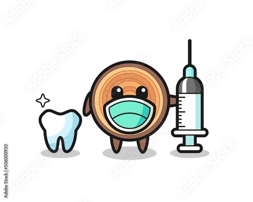 Mascot character of wood grain as a dentist