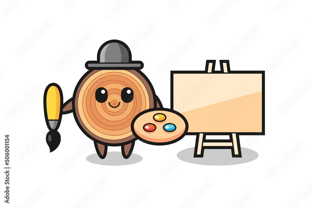 Illustration of wood grain mascot as a painter