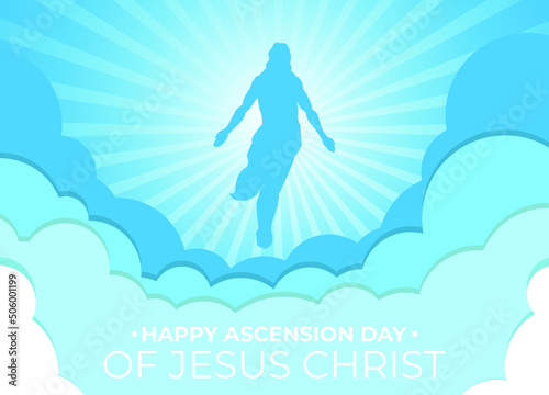 An illustration of the ascension day of Jesus Christ. Vector illustration. Happy Ascension Day vector illustration background. Cross on the blue sky element. Vector Eps 10.