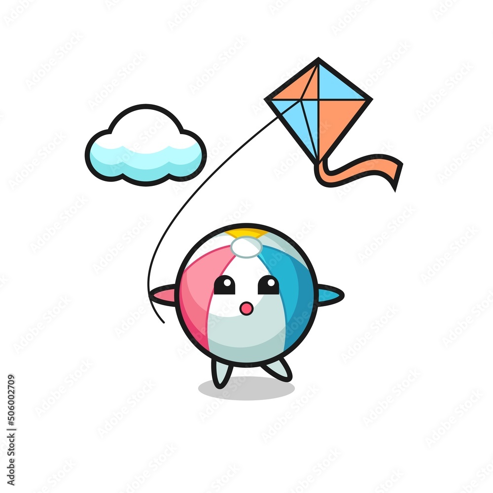 Fototapeta premium beach ball mascot illustration is playing kite