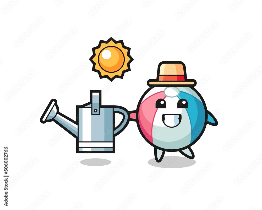 Cartoon character of beach ball holding watering can