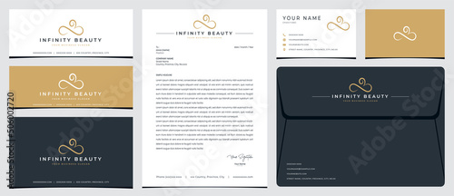 Infinity beauty logo with stationery  business card and social media banner designs
