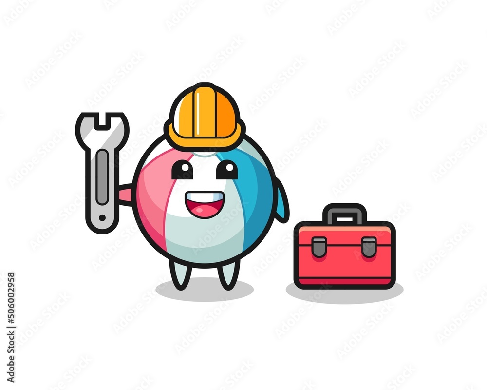 Mascot cartoon of beach ball as a mechanic